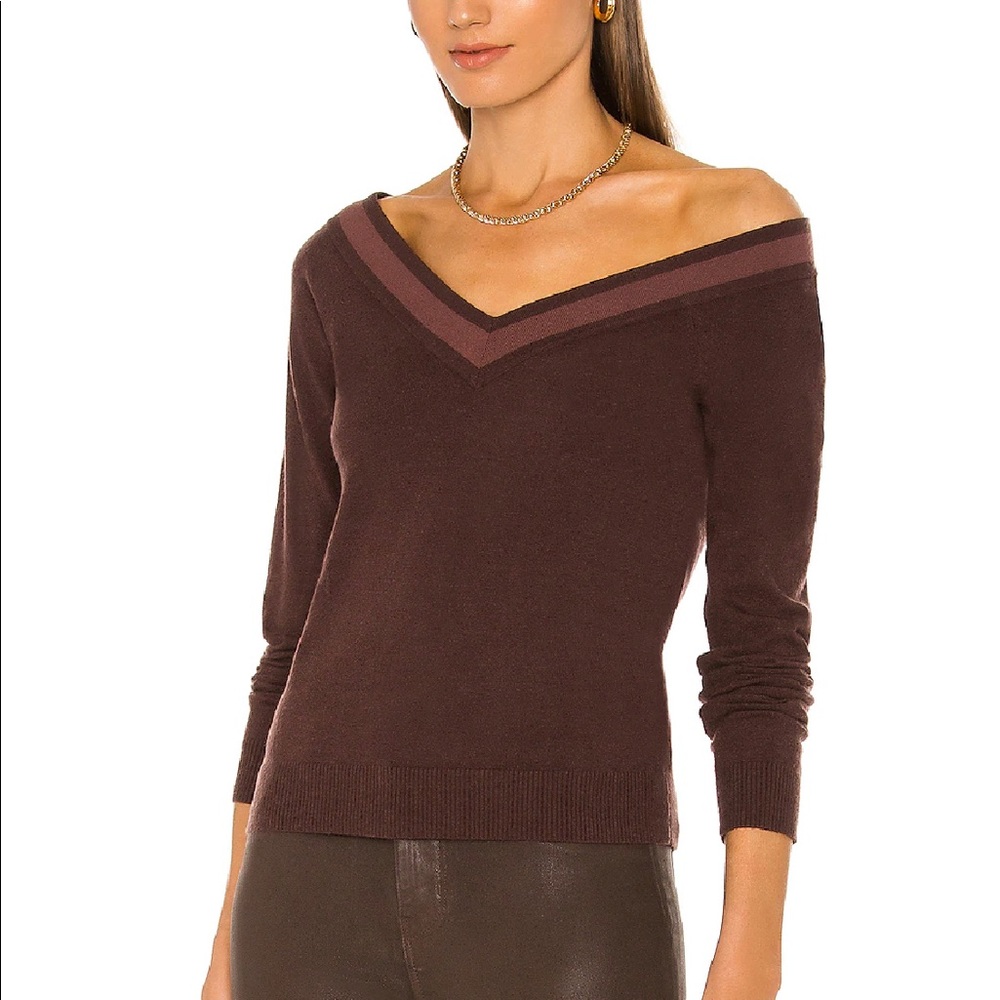 L’Agence Kassidy V Neck Sweater in Chocolate Brown